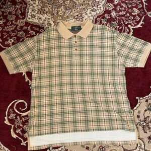 Orvis Beige and Green Plaid Polo Shirt